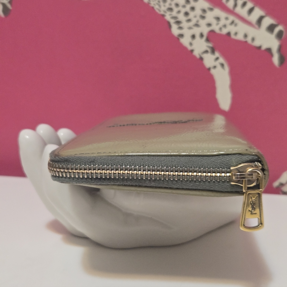 GUC Yves Saint Laurent Olive Green Patent Leather Ziparound Continental Wallet - Picture 7 of 15